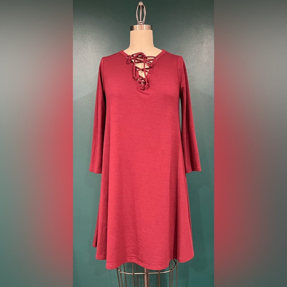 Old navy burgundy a-line knit dress with drawstring front sz S
